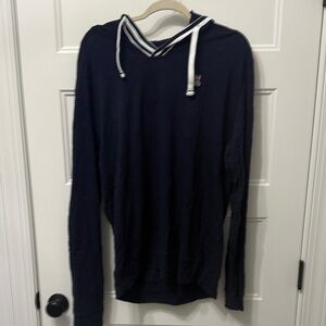 Navy Long Sleeve light weight Hoodie w/Wht Accents Sz 7 (LG) Psycho Bunny